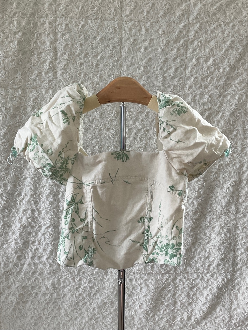 Zara Girl's Crop Top Cream with Green Floral Design